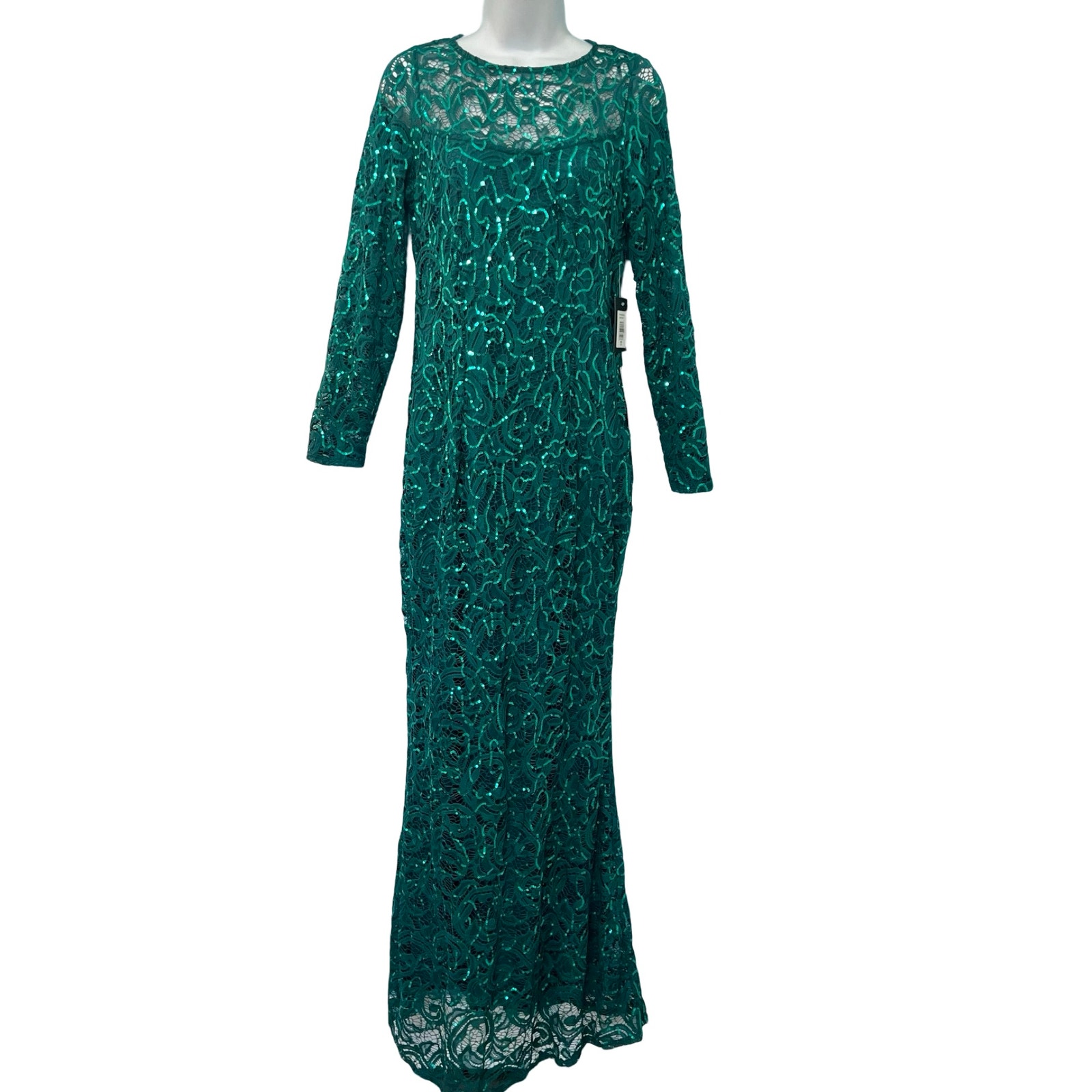 Marina Nordstrom Emerald Green Lace Evening Gown Maxi Dress Size M NEW Tags