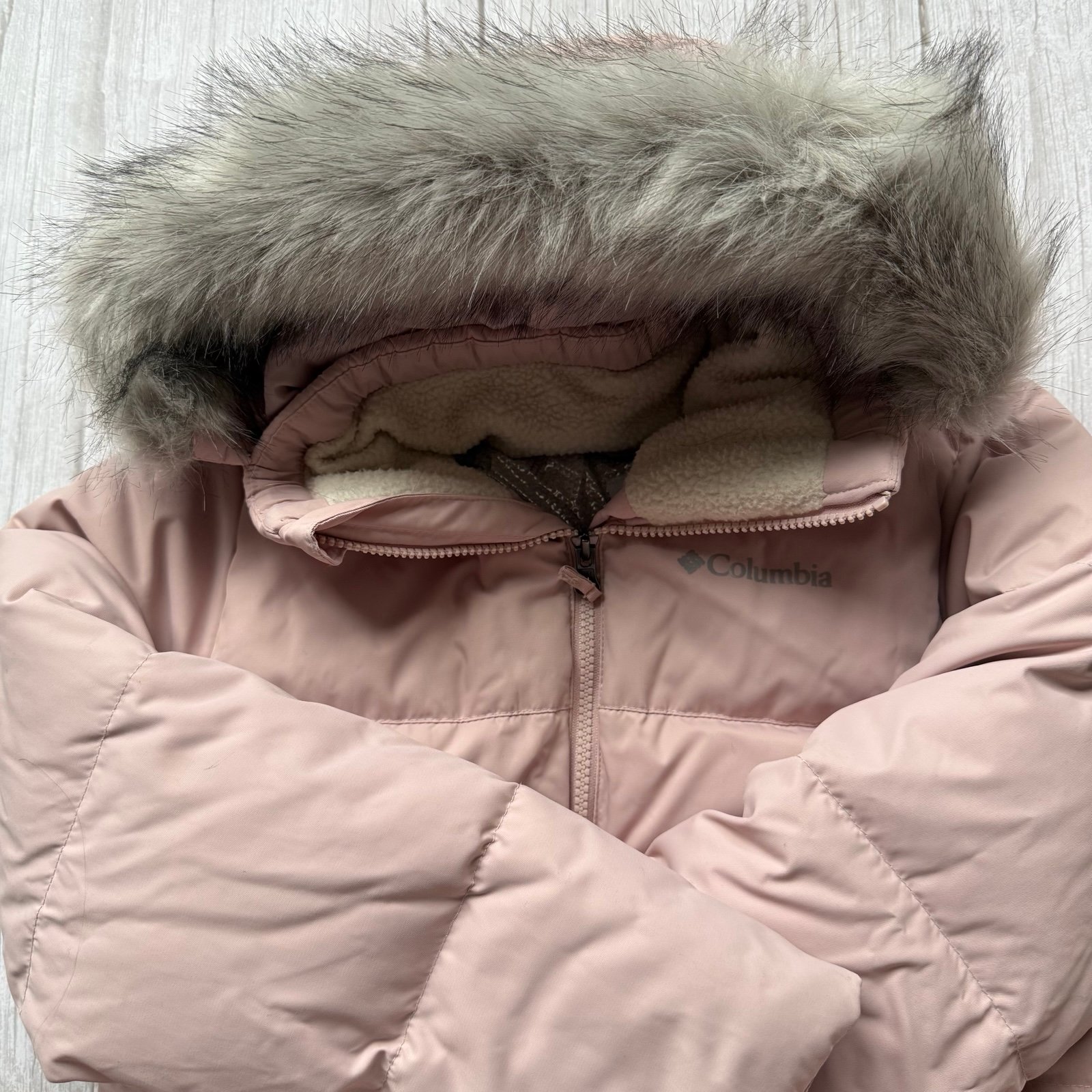 Columbia Kids Pink Puffer Jacket with Faux Fur Hood