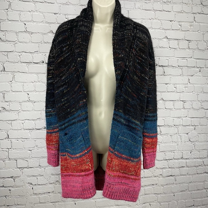 Johnny Was Alpaca Wool Blend Knit Open Cardigan Sweater Pockets Peru Small S