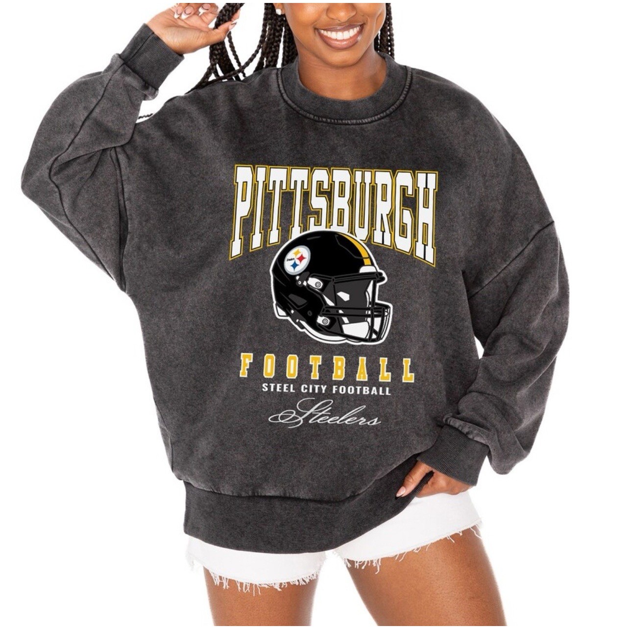 Pittsburgh Steelers NFL Vintage Wash Oversized Sweatshirt Women's Large NWT