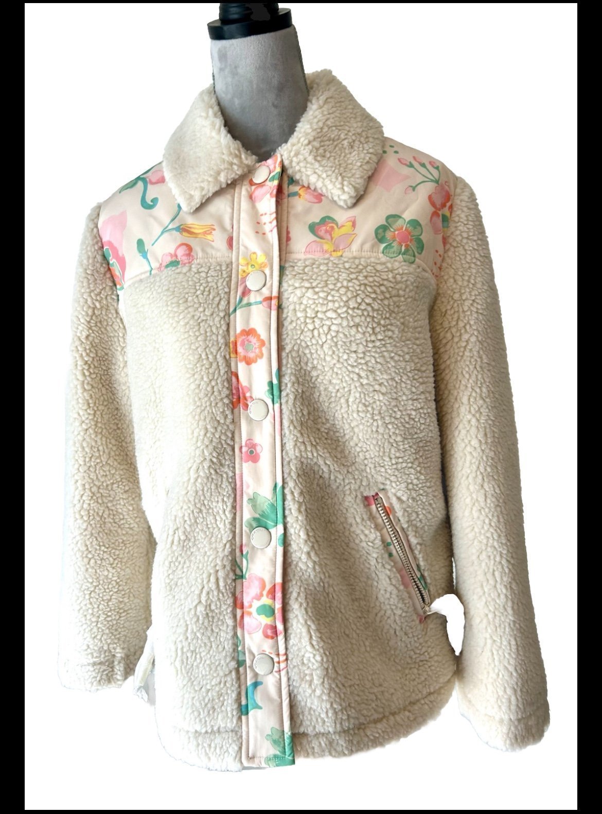NWT Coach Blocked Floral Sherpa Cream Jacket Style 1011166 Small