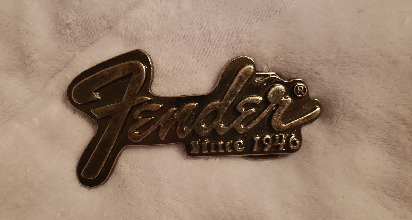 VINTAGE Fender Guitars Solid Brass Belt Buckle w/1946 Date Logo