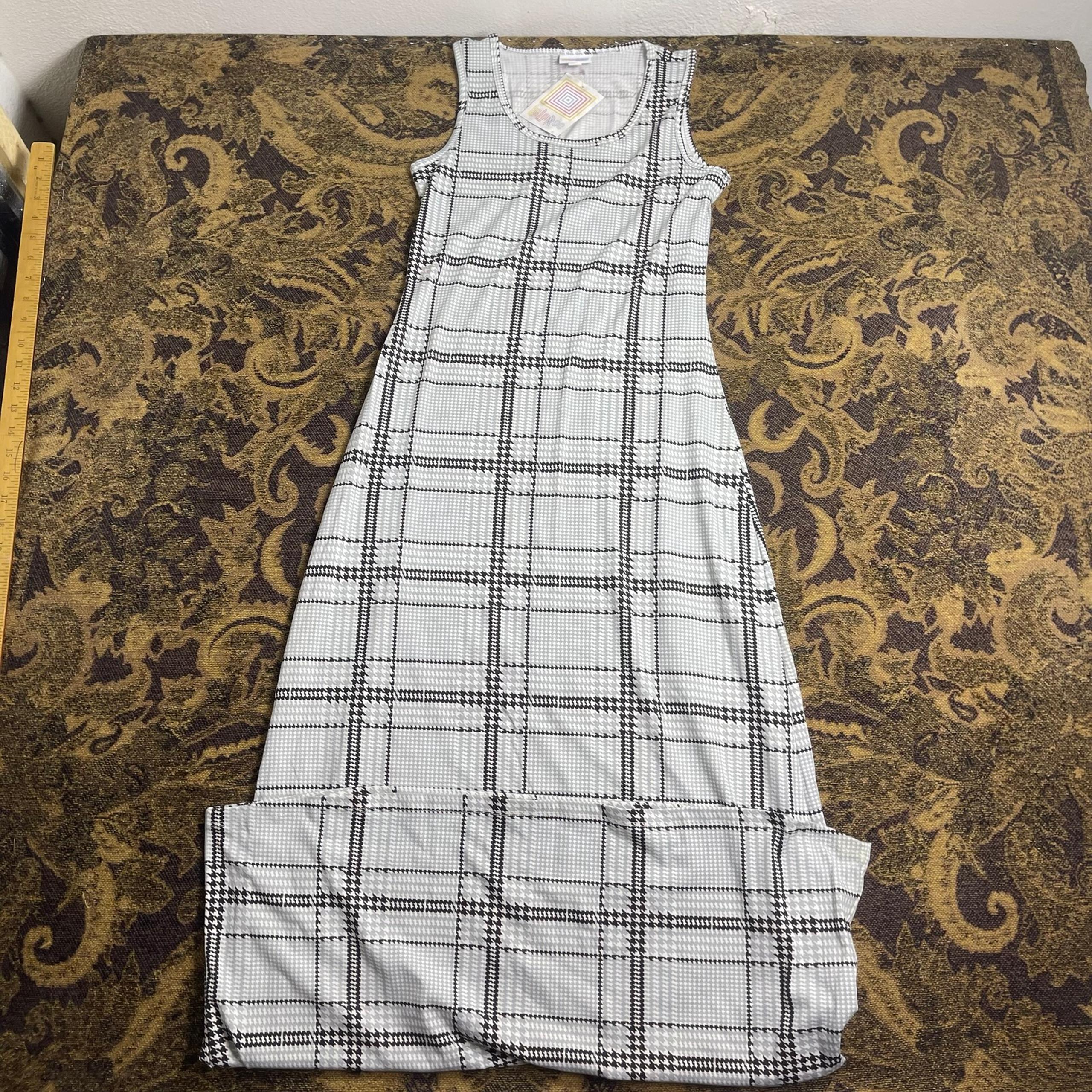LuLaRoe Dani Super Long Dress Unicorn Grey Black White Plaid Womens Size XS NWT