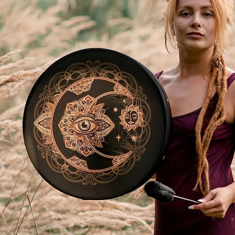 1 Sacred Shaman Eye Tunable Membrane, Frame Drum AND Drum Case