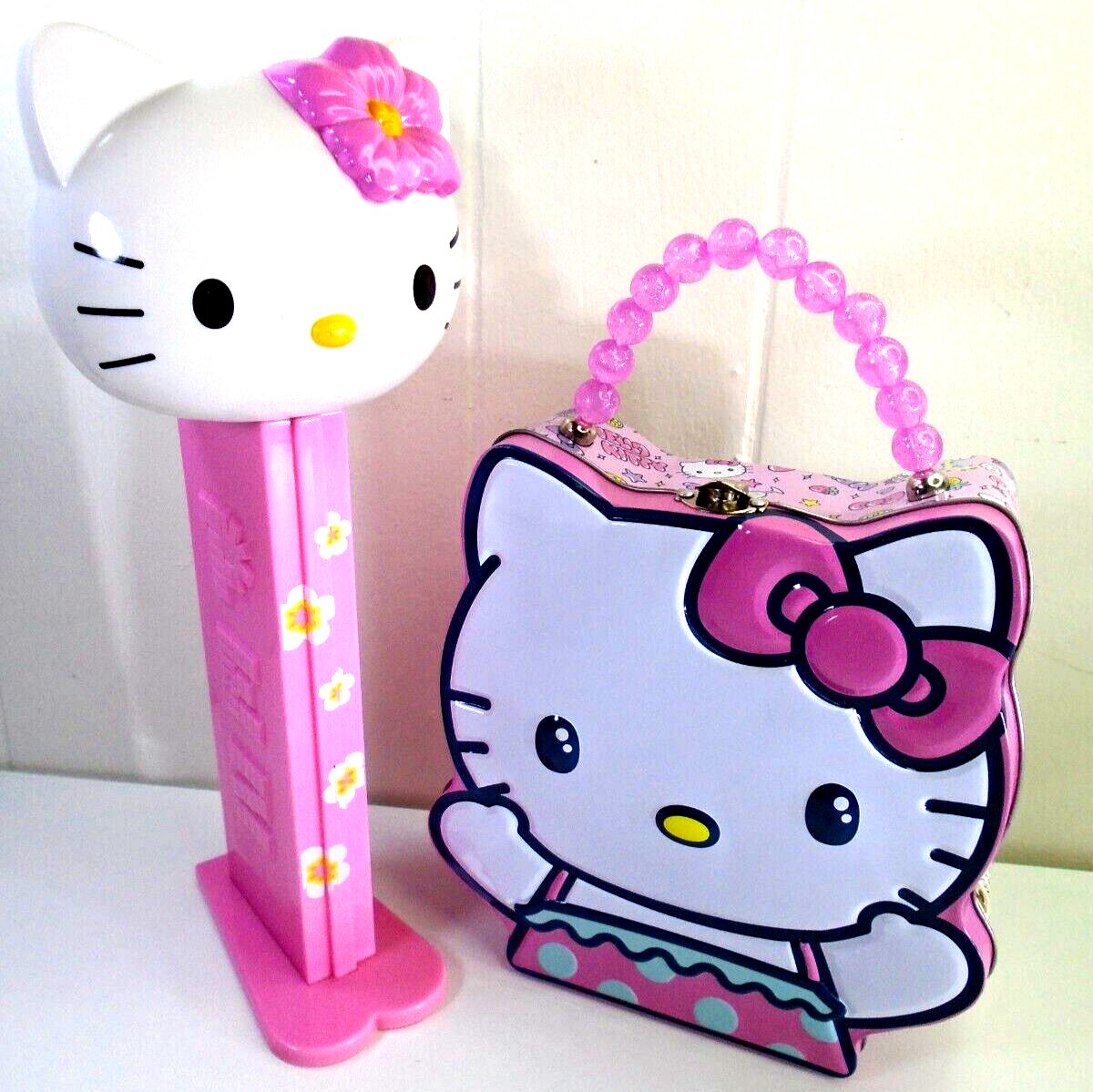 Hello Kitty Giant PEZ Candy Dispenser Lot 2008 Sanrio & Tin Co. Carrier Box PINK