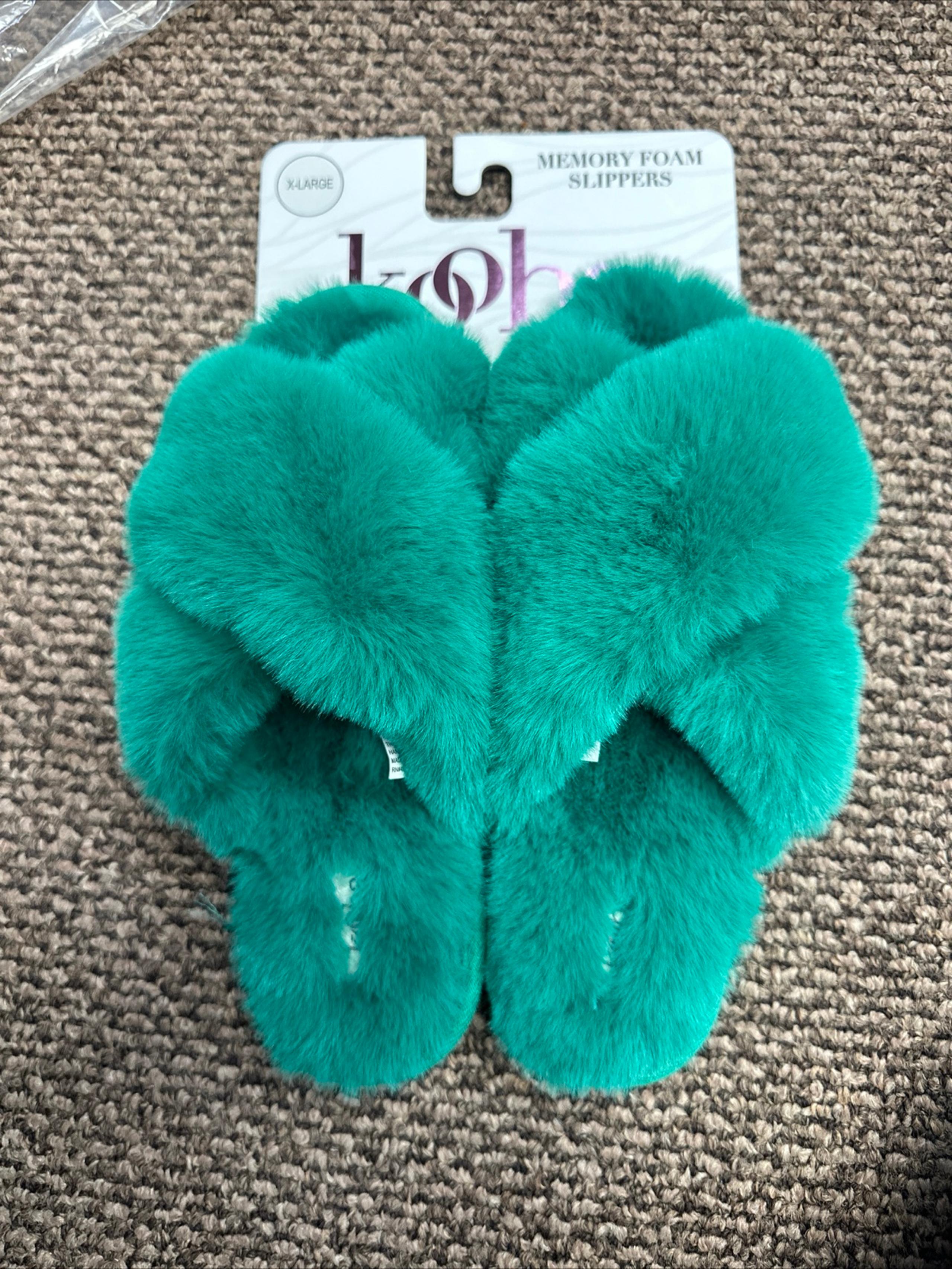Kooba Green Memory Foam Fuzzy Slipper Spa Slippers Faux Fur Size XL NEW WITH TAG