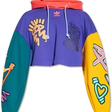 adidas Originals® Love Cropped Fleece Vibe 90’s Hoodie in Neon Multi HC3080 - XS