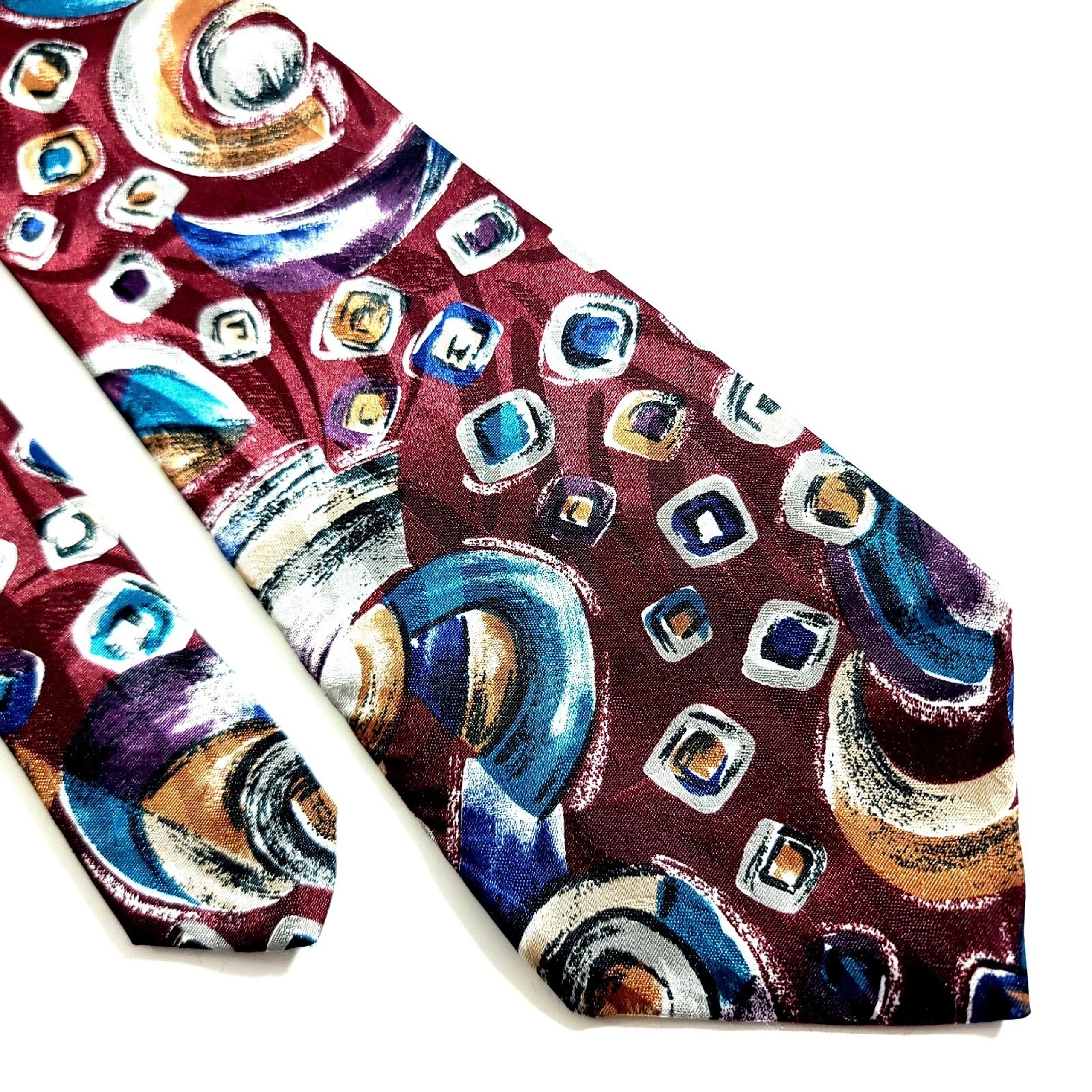 Boston Red Teal Abstract Print Polyester Long Wide Tie USA - Alexander Lloyd
