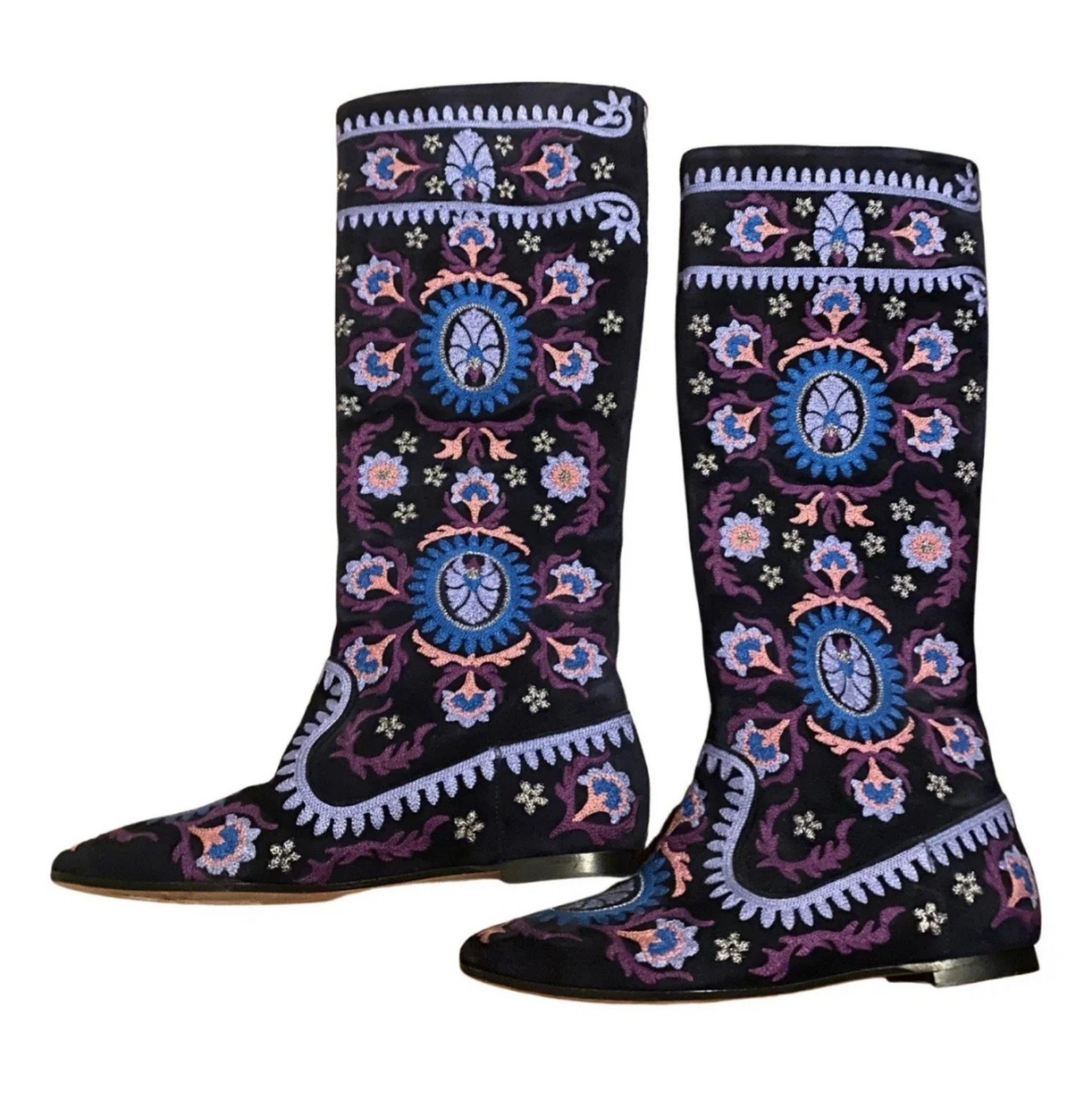 900 Aquazzura purple suede embroidered flat boots EU36 Never Worn.