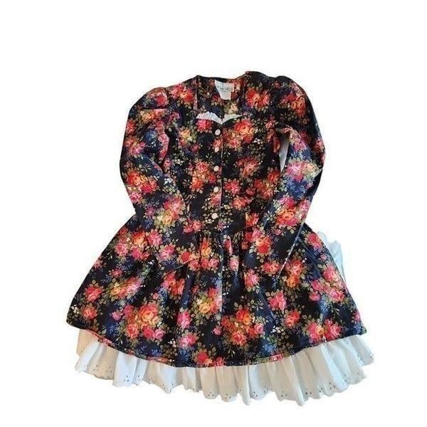 My Michelle Vintage Girl's Floral Country Dress Size 10 Modest Red Black