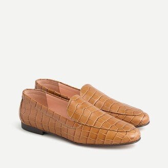 NWOB J.Crew Cecile Smoking Slippers in Croc-Embossed Leather, Dark Cedar, Sz 10