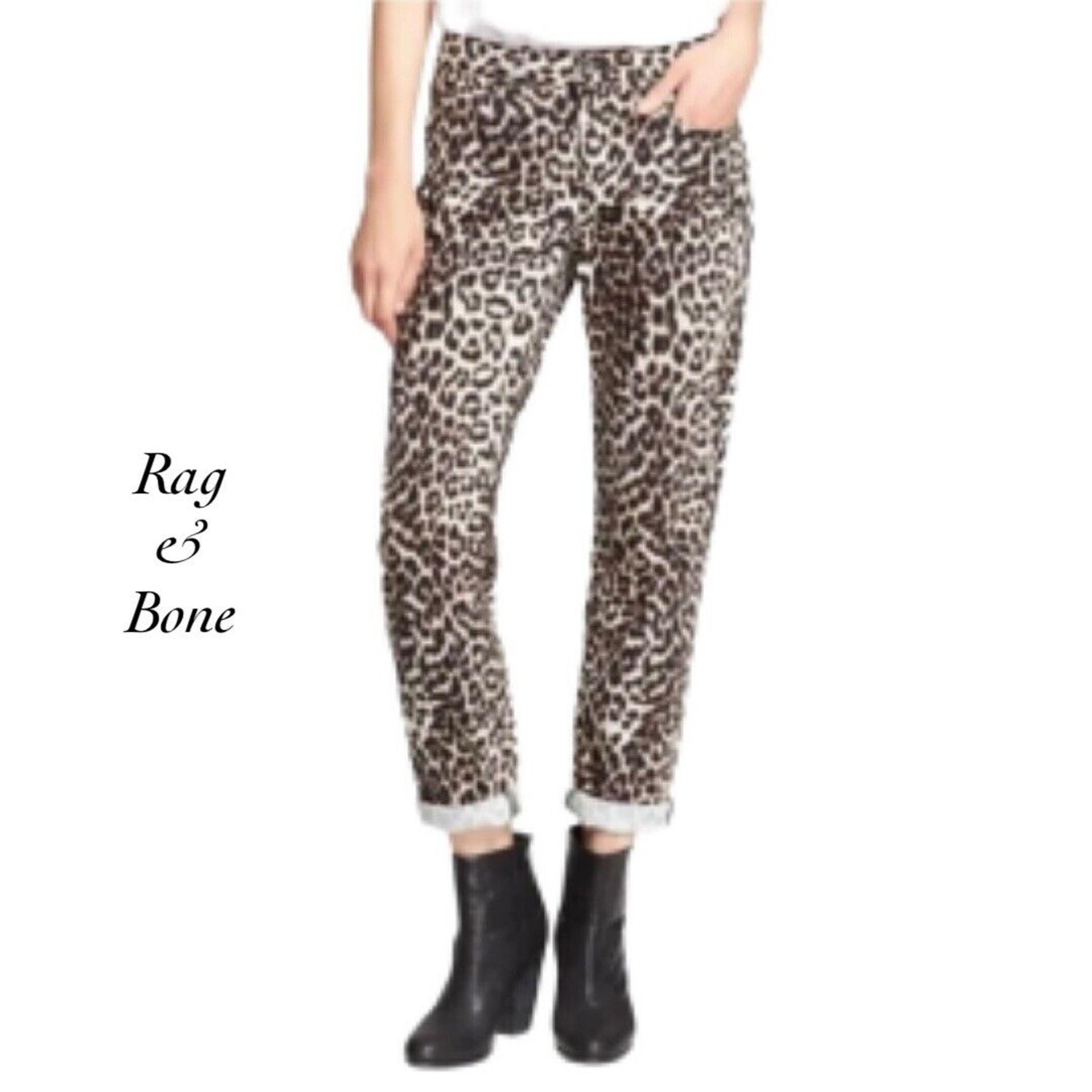 Rag & Bone Snow Leopard Animal Print Stretch Boyfriend Jeans NWT Size 25