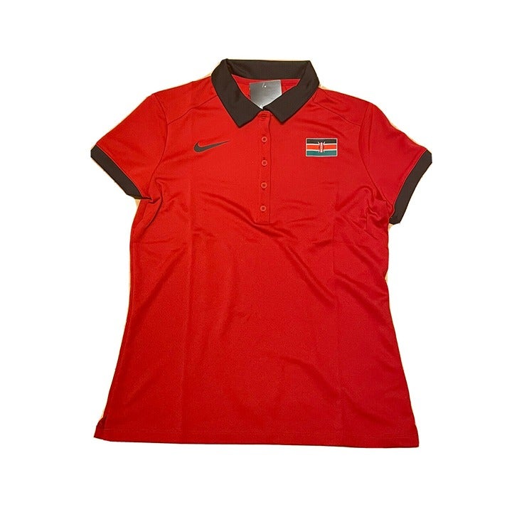 Nike Women's Team Kenya Track & Field Polo Golf Shirt Red 812343-611 Size Small
