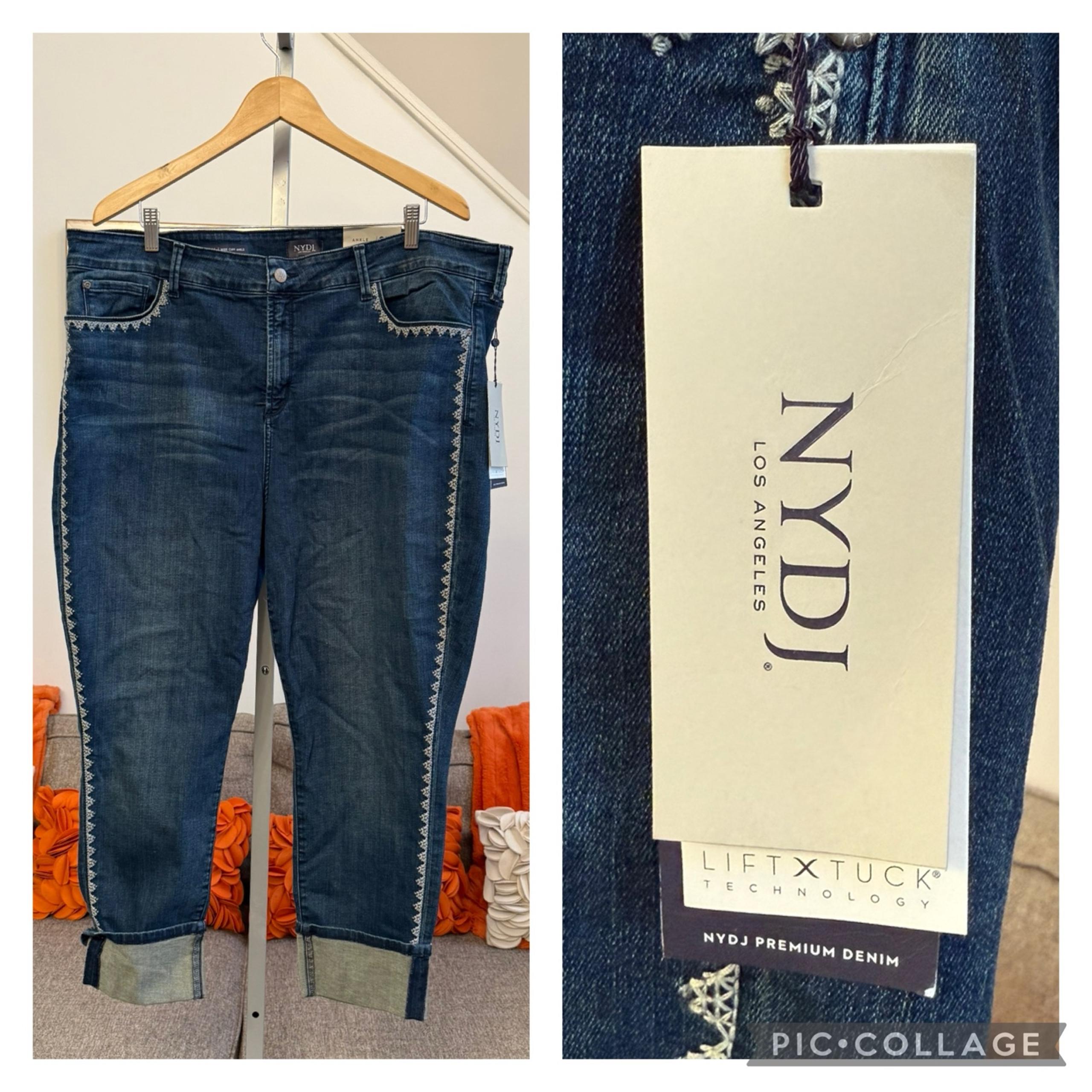NWT NYDJ Women's Alina Wide Cuff Embroidered Trim Jeans
