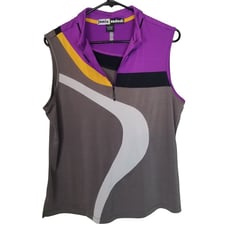 Jamie Sadock Womens L Multicolor Sleeveless 1/4 Zip Golf Polo Shirt Pullover
