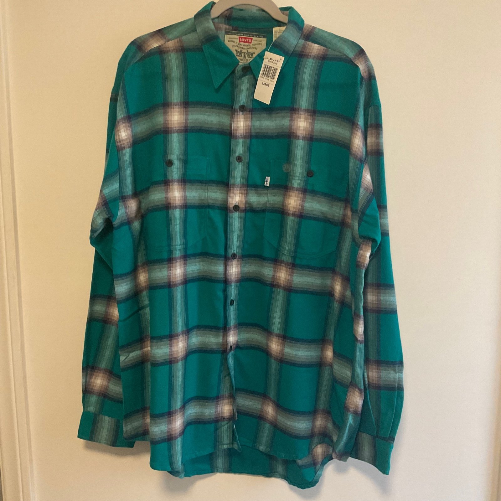 Vintage 1993 Levi's Flannel Plaid Shirt Green Men’s Size L NWT