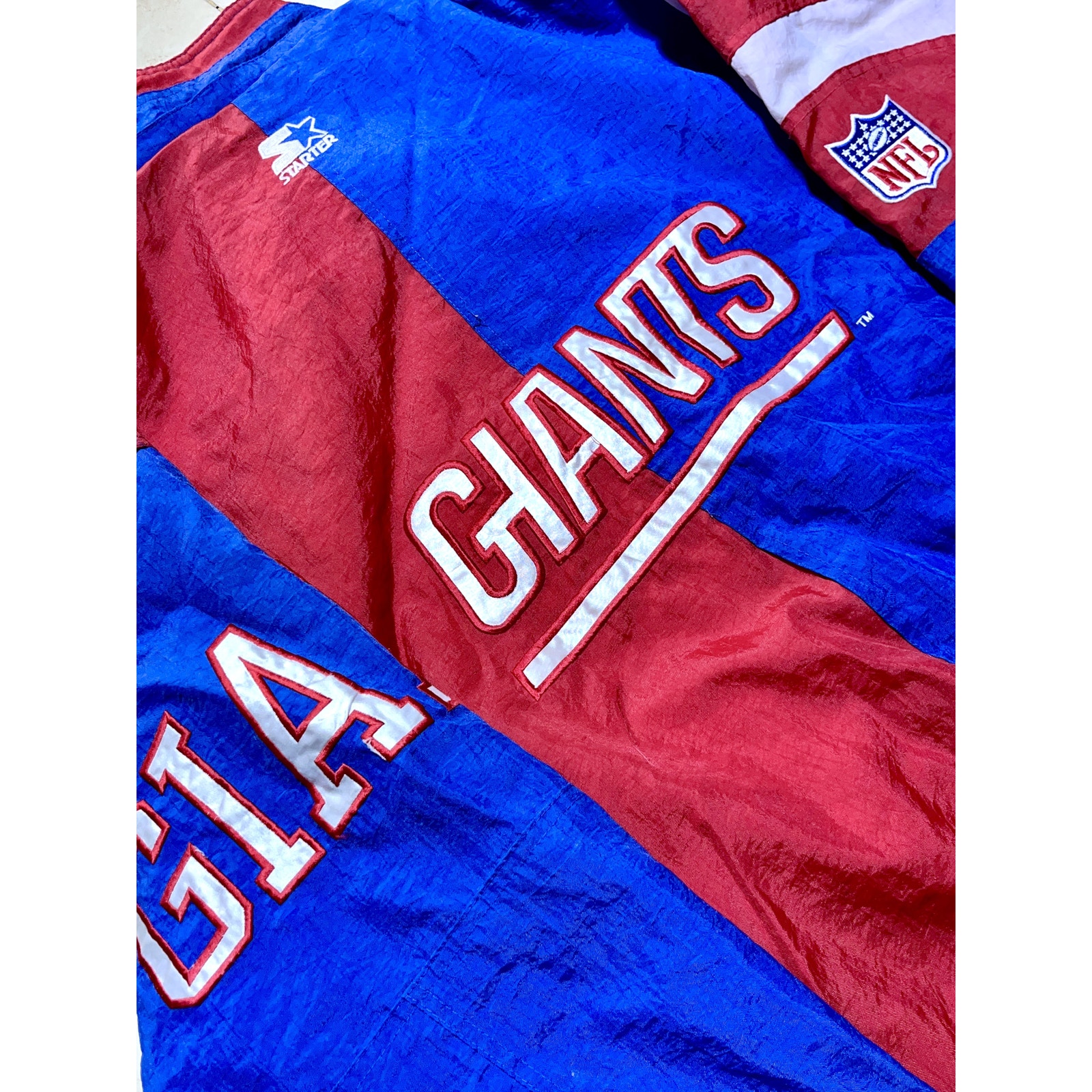 New York Giants 90s STARTER puffer Split jacket XL blue red NFL Team vintage