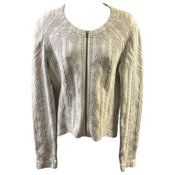 BCBGMaxazria Jacket White Cream Front Zipper Asymmetrical Hem Stretch Size S
