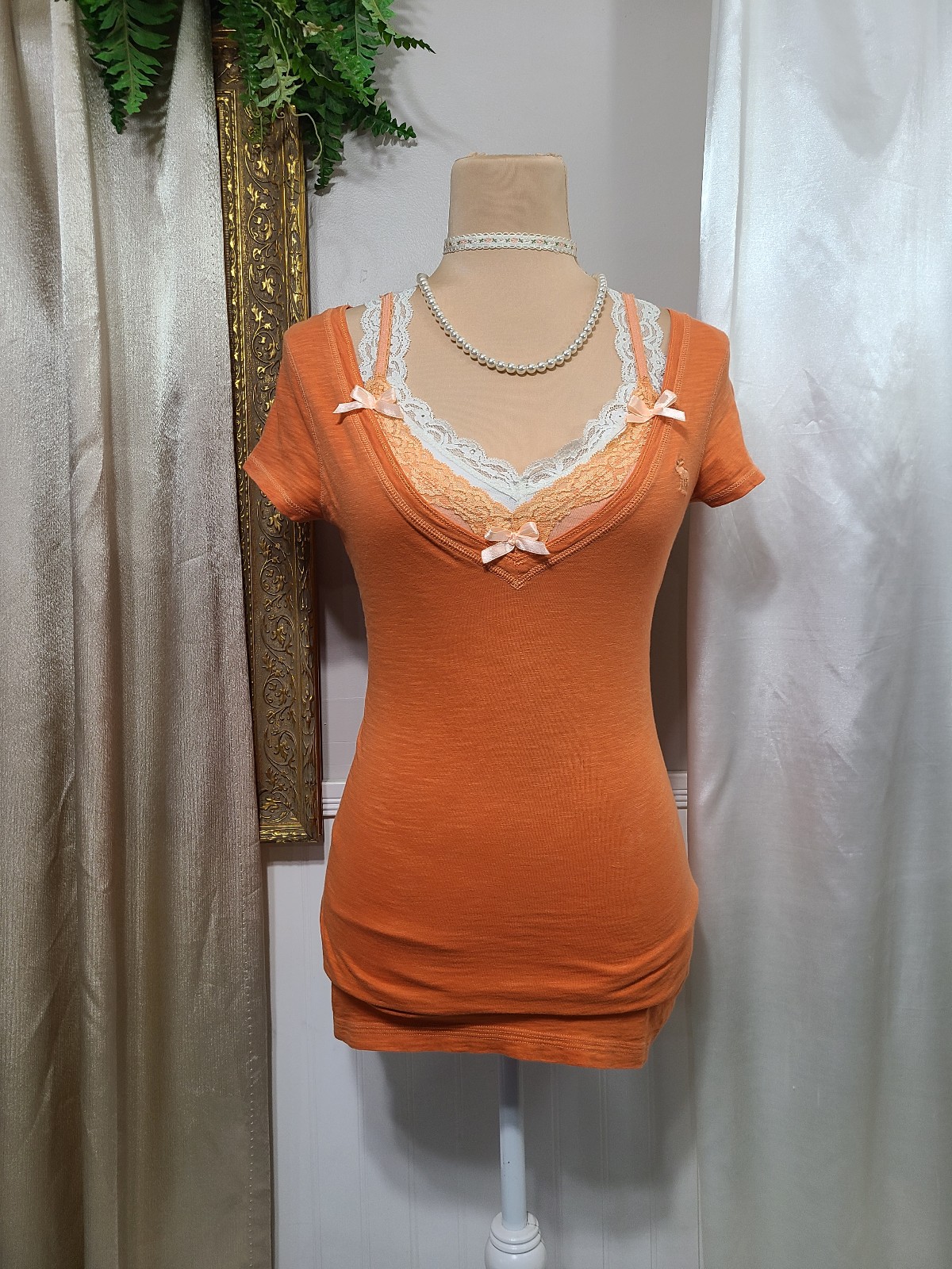 ♡ Y2k ♡ Abercrombie Short Sleeve V Neck Babydoll Tee Layering Top