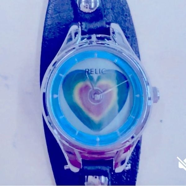 Relic animated watch with hearts new battery black leather band