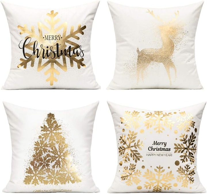 White Gold Christmas Decorations Throw Pillow Covers 18X18 Set of 4