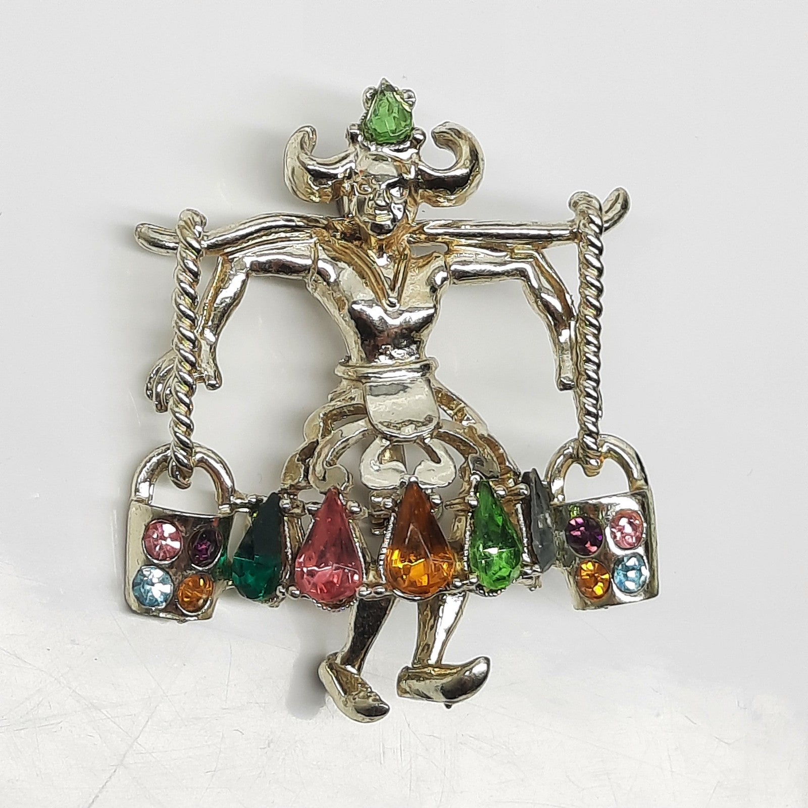Vintage Jack and Jill Dutch girl rhinestone pin brooch A12