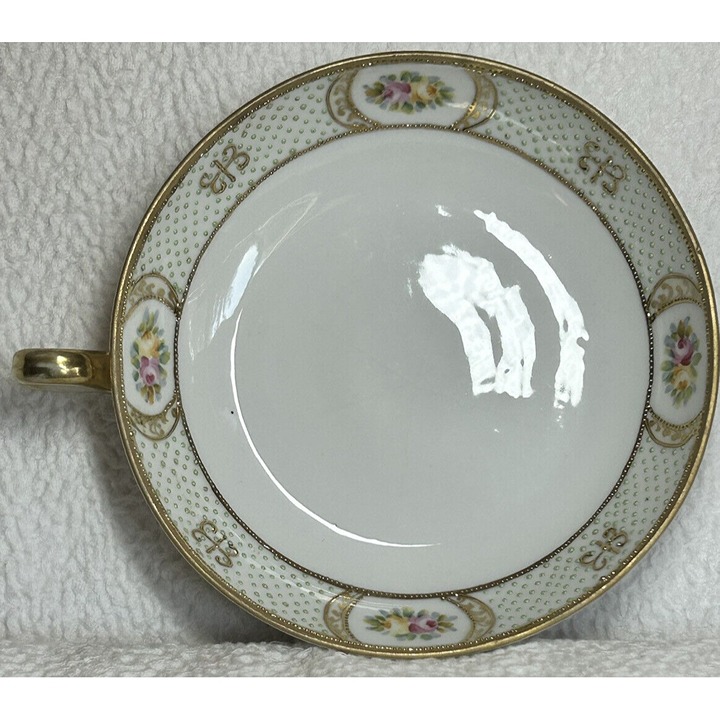 Antique 1911-1921 M-in-wreath Nippon Moriage Nappy Dish Pink & Yellow Rose VGUC