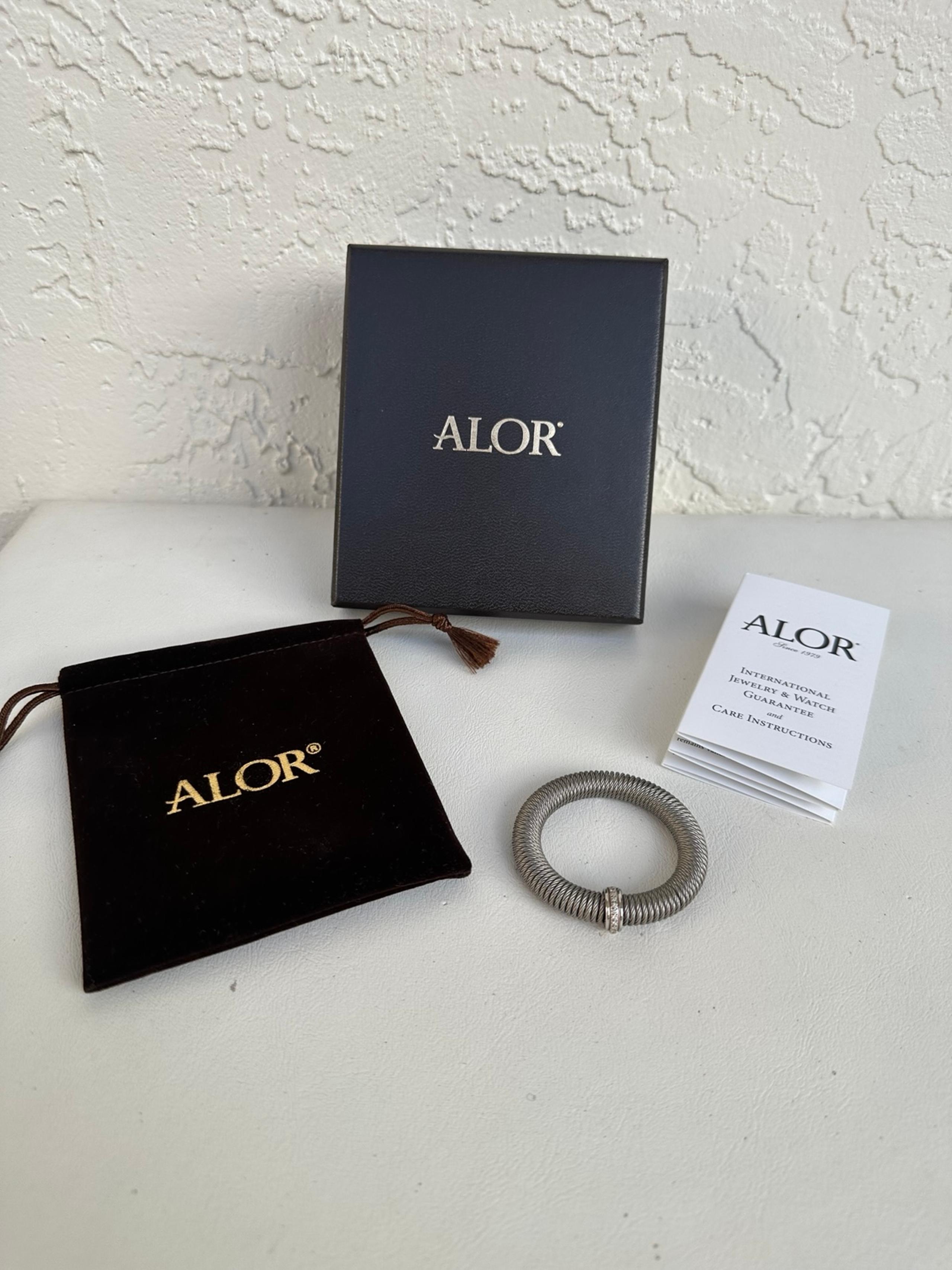 ALOR Kai 18k White Gold, Silver Stainless Steel, Diamond Coil Bracelet NWOT