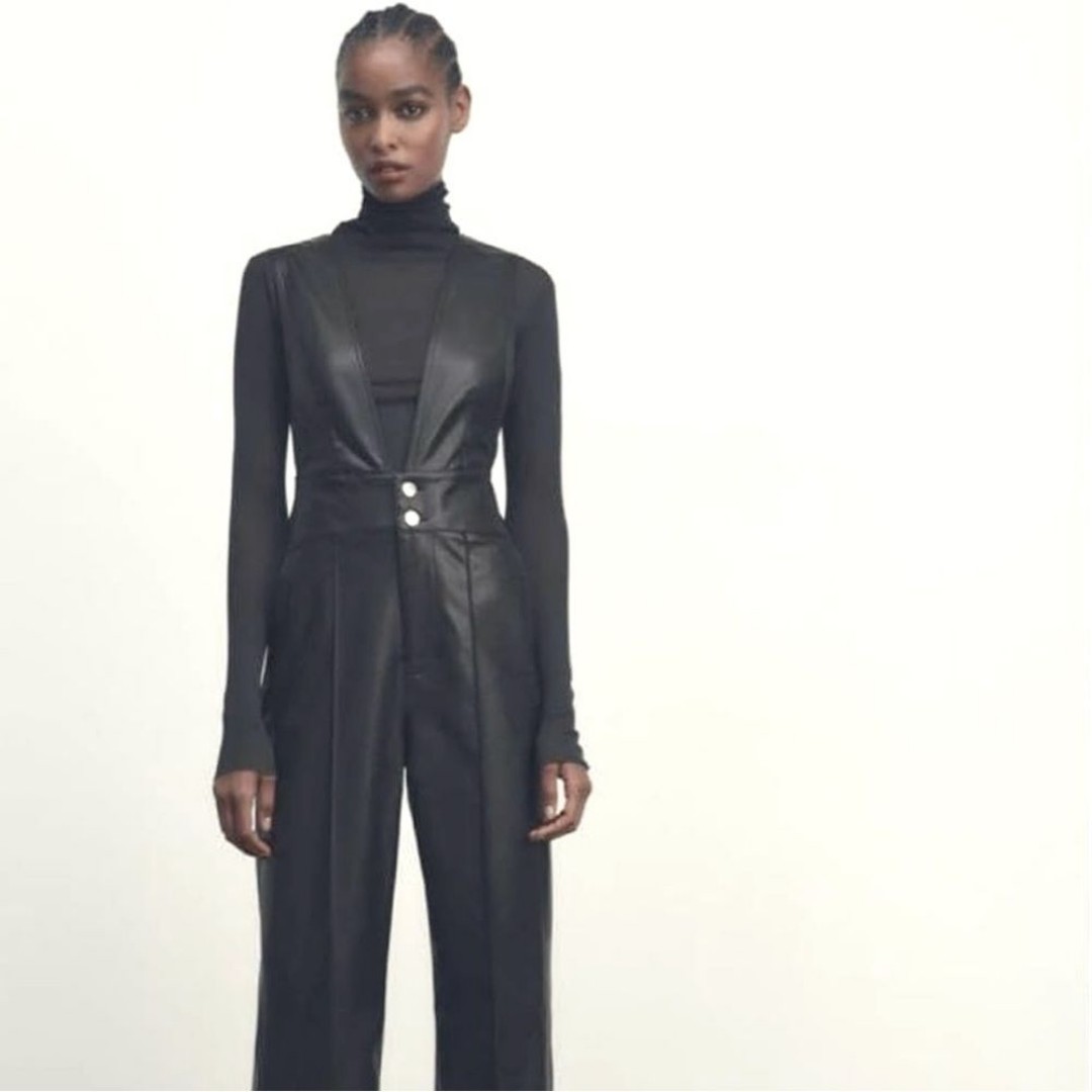 NWT ZARA BLOGGERS FAVE FAUX LEATHER BLACK JUMPSUIT XS sold out