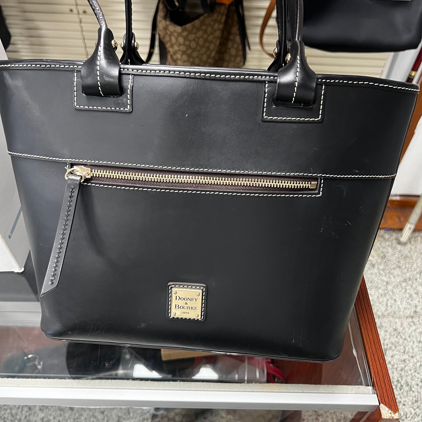 Dooney Bourke Black BEACON Smooth European Leather Front Pocket Tote Bag