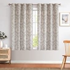 Linen Textured Curtains for Bedroom Damask Printed Drapes