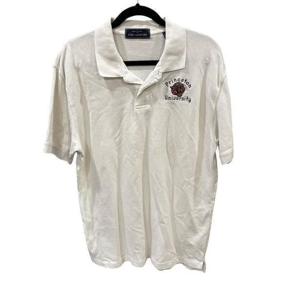 Vintage John Ashford Men's Polo Shirt L White Princeton University Logo