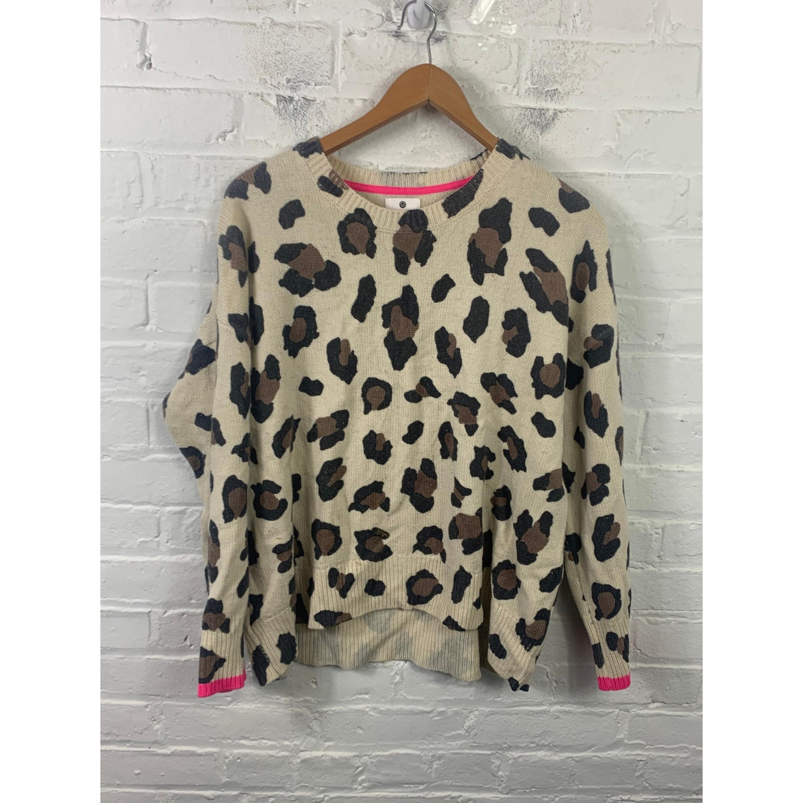 Sundry Women's Crew Neck Knit Pullover Sweater Leopard Print Cream Black Size 2