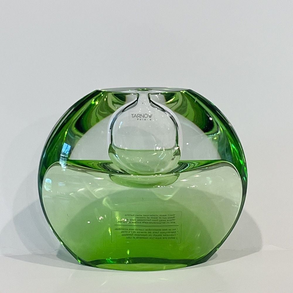 Vintage Tarnow Oil Scent Vase Emerald Green Crystal Glass Poland Double Sided