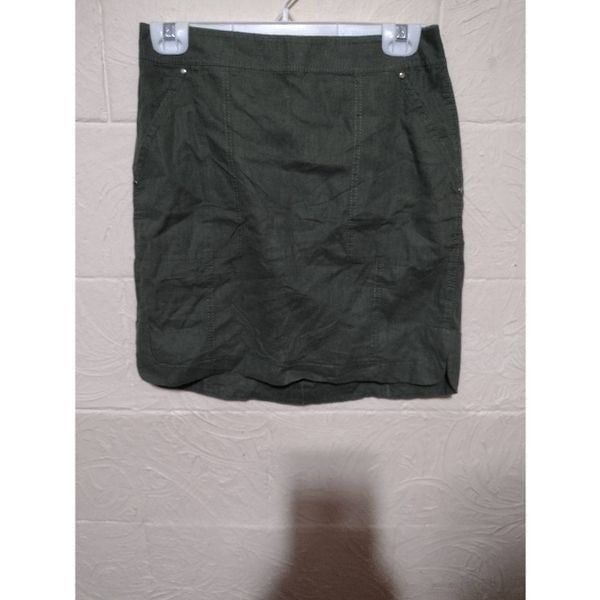 WHBM White House Black Market Size 2 Green Linen Blend Zipper Skirt