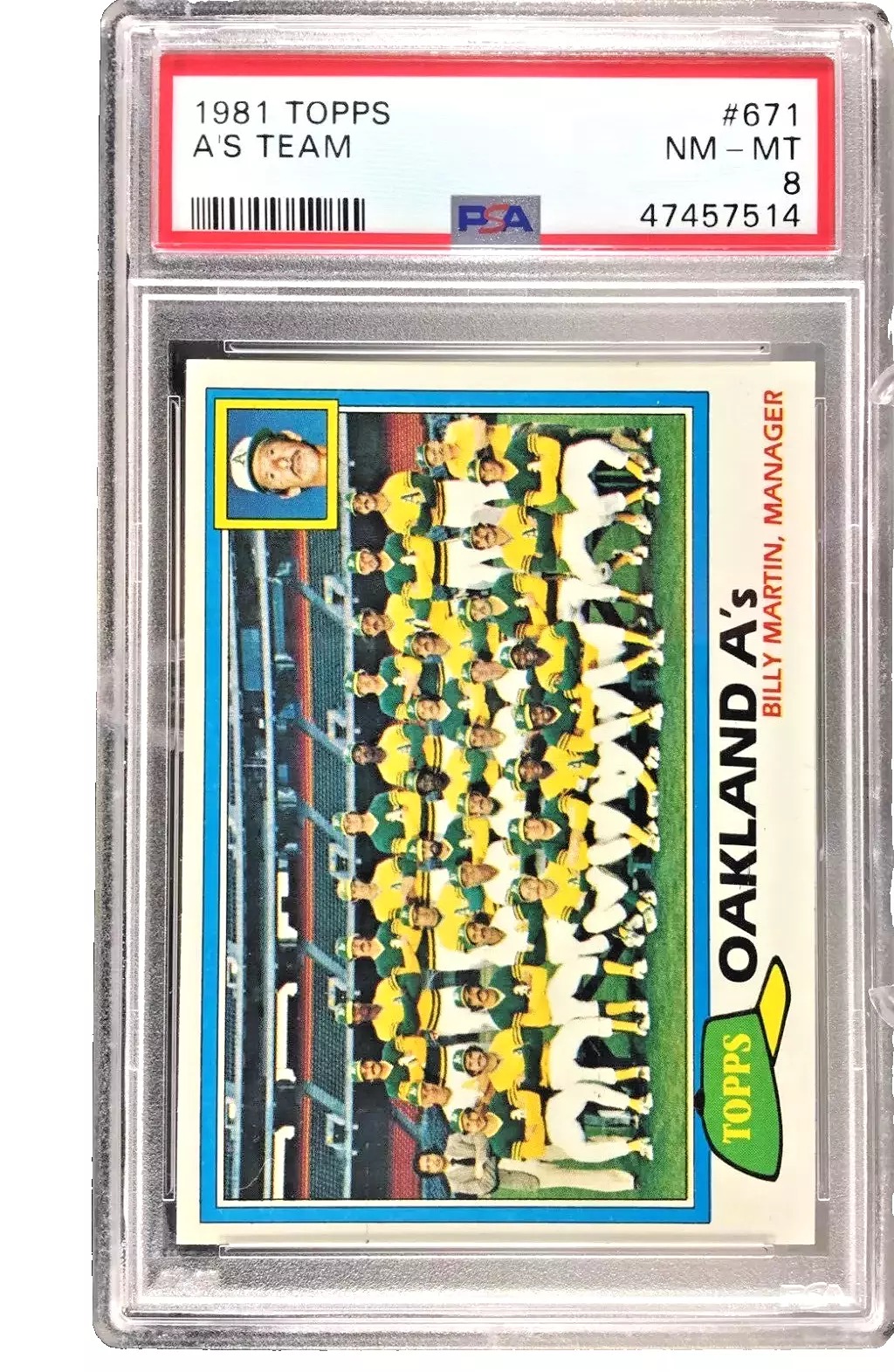 1981 PSA 8 Topps Rickey Henderson A's Team Checklist - 2ND Year