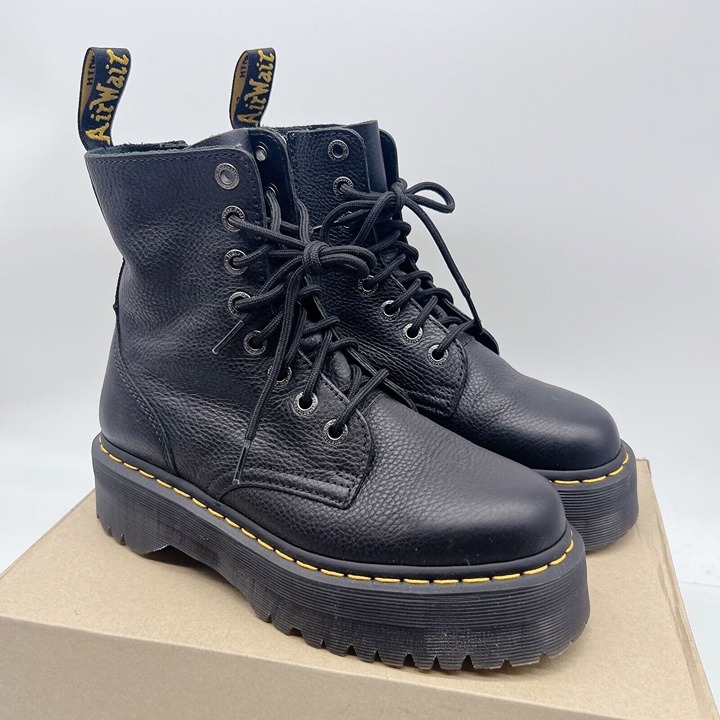 Dr. Martens Jadon III 3 Moto Combat Boots Black Leather Platform Side Zip US 8