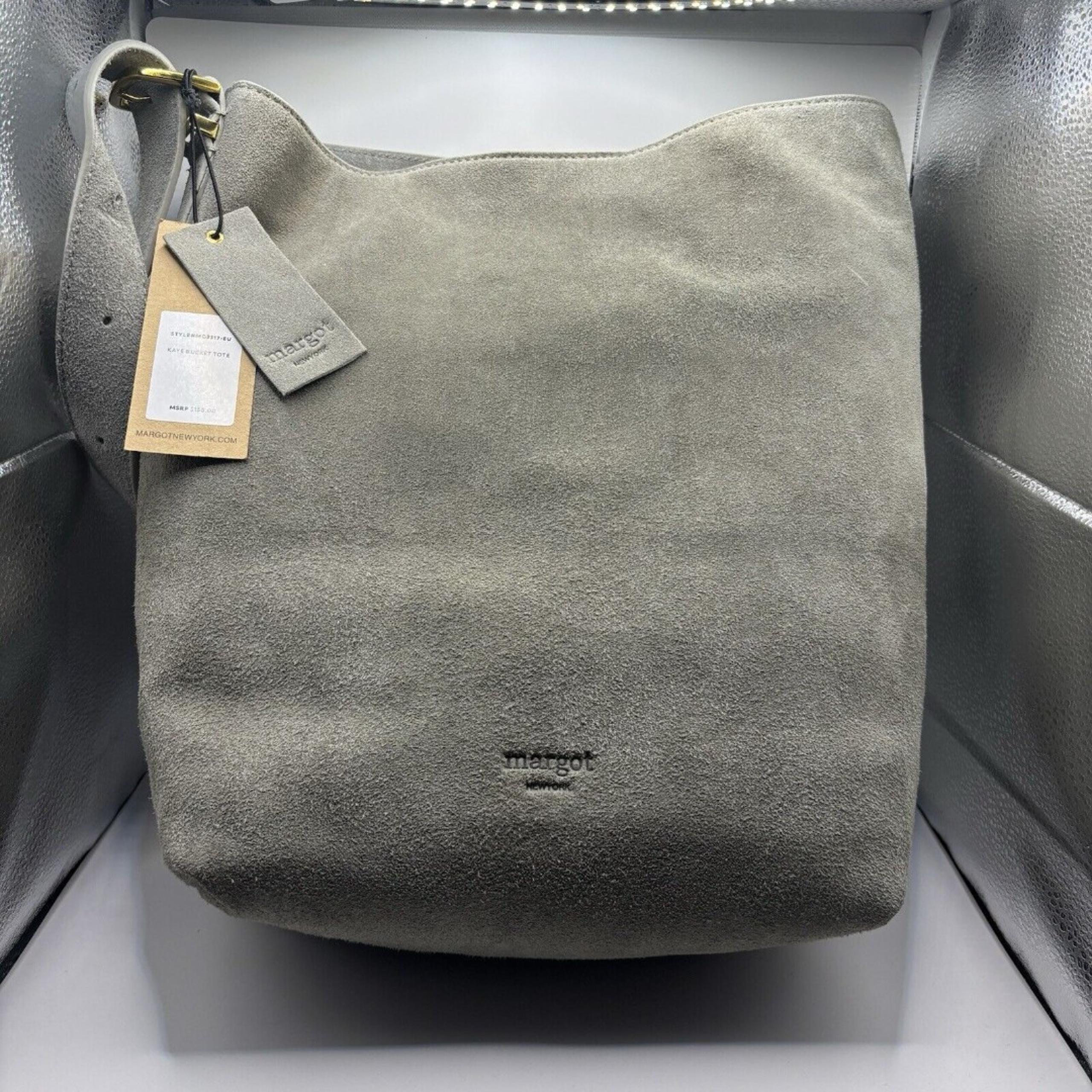 Margot New York Kaye Bucket Suede Leather Tote Bag Gray NWT