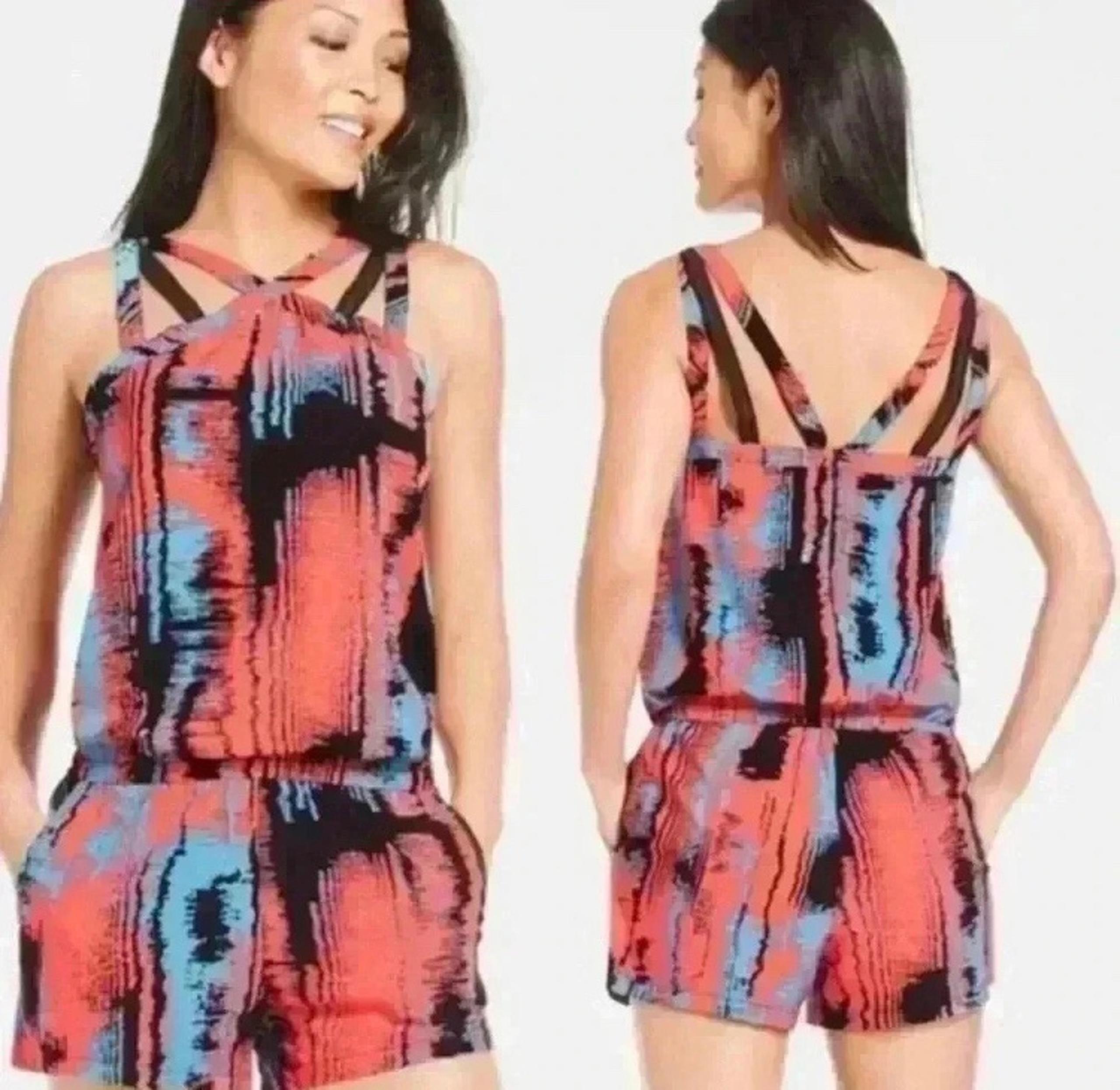 Fabletics Liza Romper in Heatwave Red and Blue