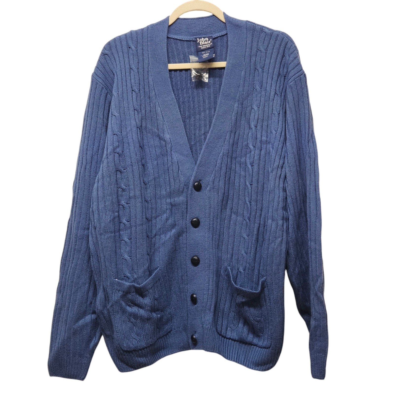 John Blair Cardigan Sweater Mens XL Blue Cable Knit Grandpa Grunge NWOT