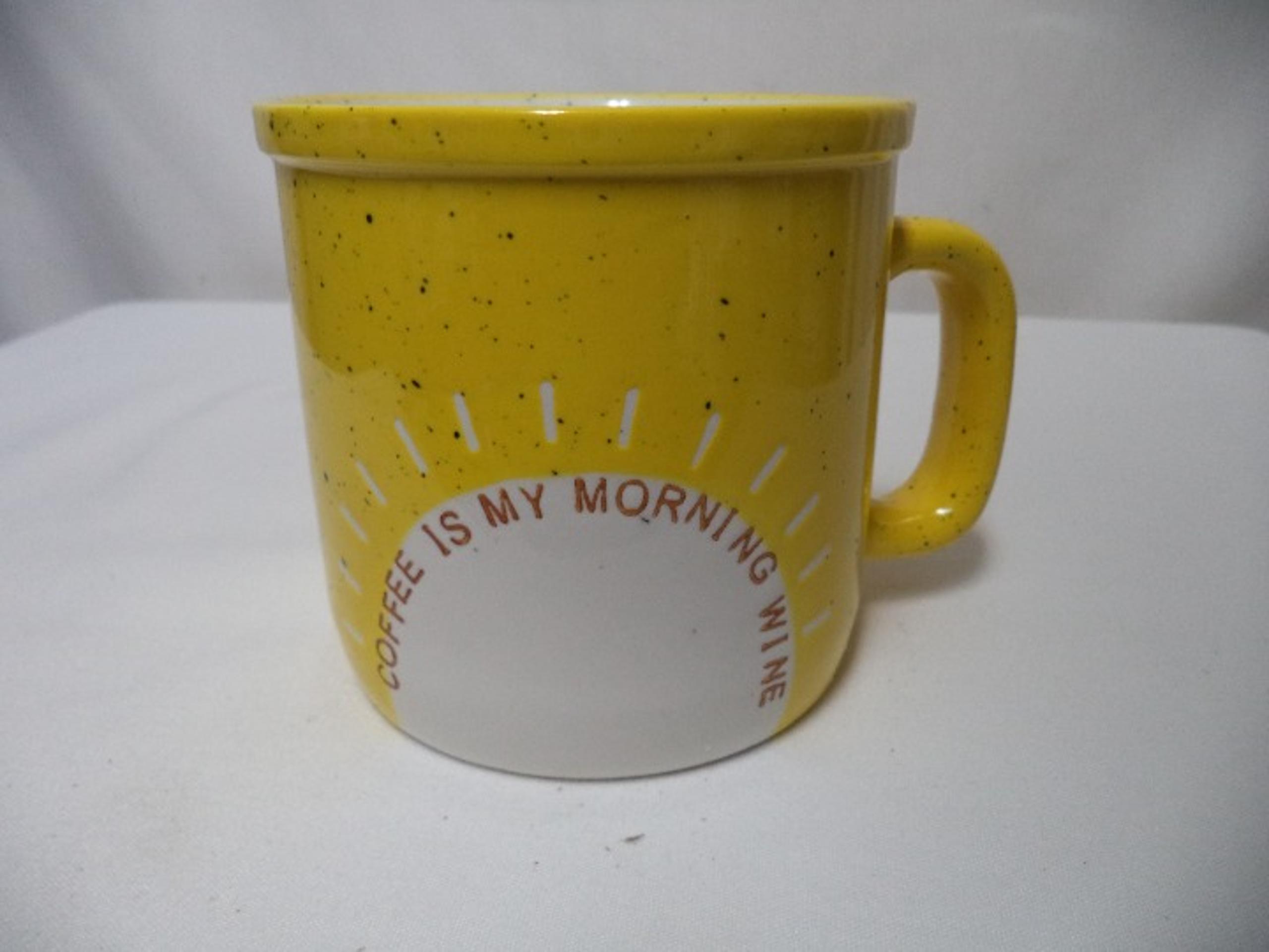 Hallmark Coffee is My Morning Wine Mug speckled yellow ceramic 15 oz micro dish
