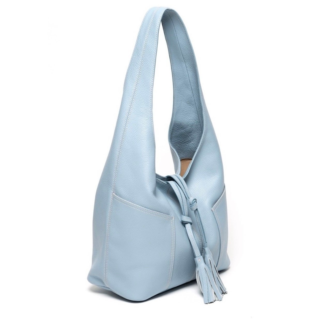 LAGGO Havana Hobo Shoulder Bag Blue Pebbled Leather Fringe Nice Large Size
