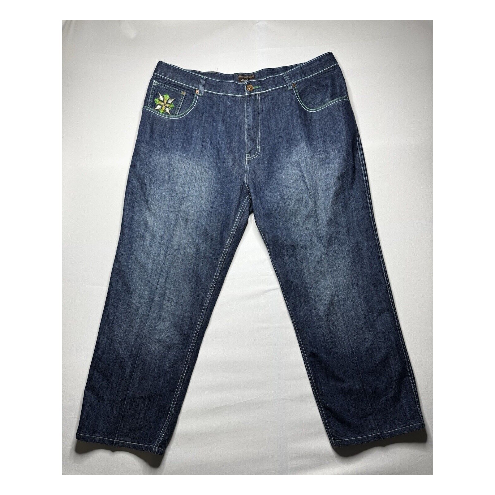 Knockout Denim Men's Wide Leg Embroidered Pocket Baggy Jeans - Size 44x28.5