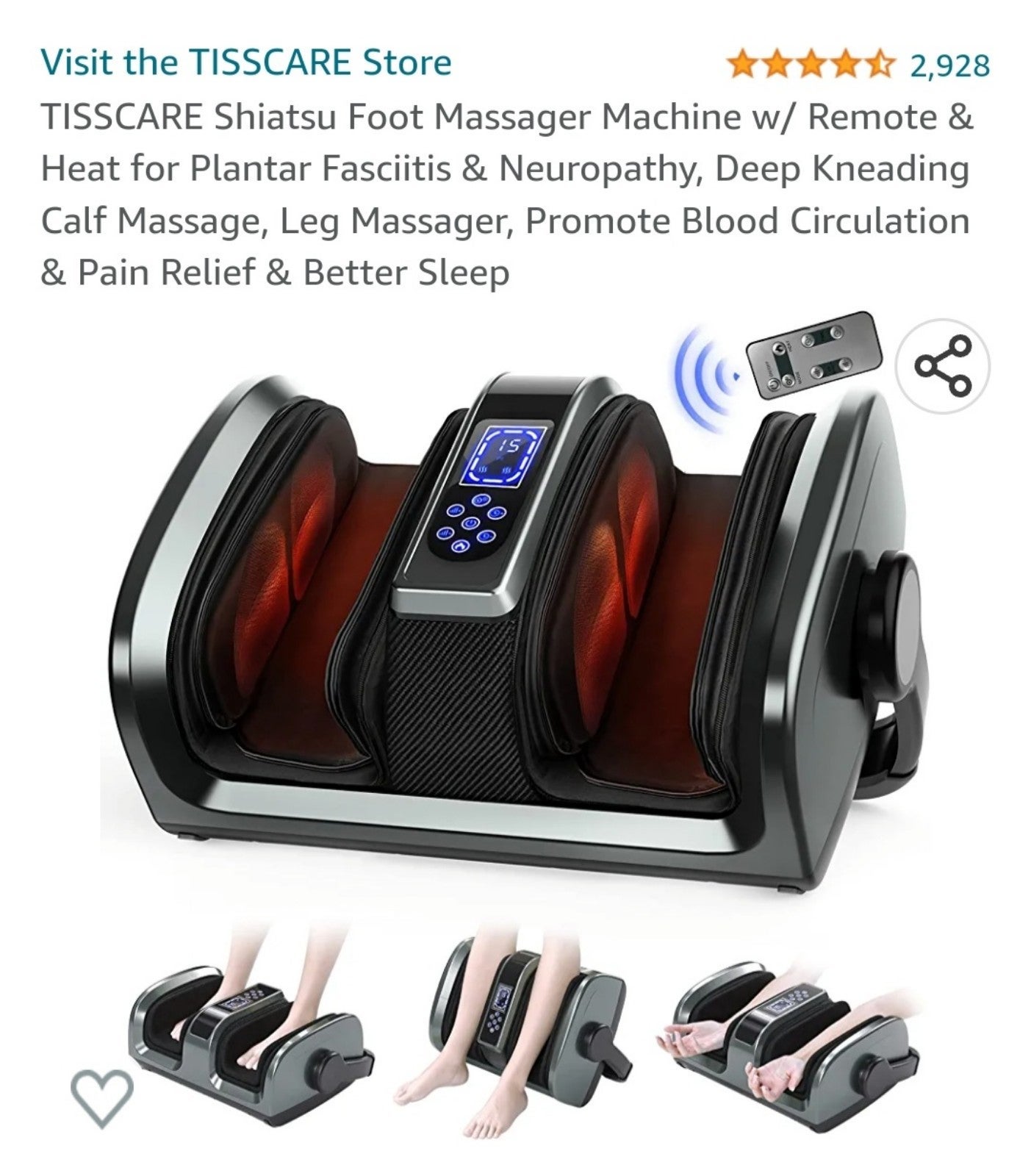 Tisscare foot & calf massager w/ air compression and heat and remote
