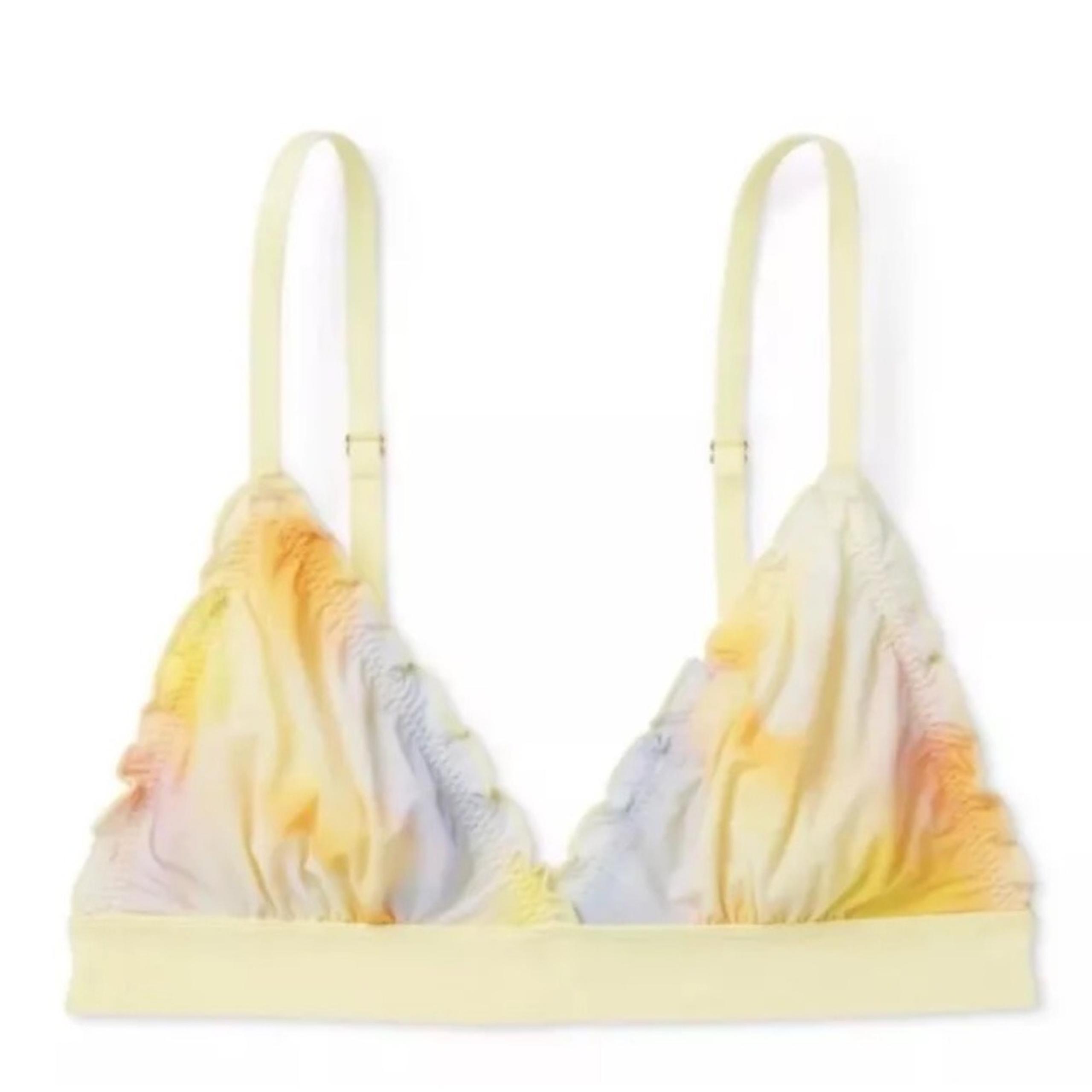 Diane Von Furstenberg Size XL Sunset Light Yellow Unlined Mesh Bra Bralette