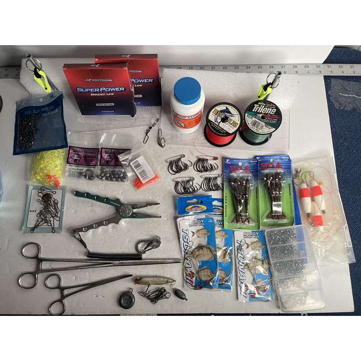 Fishing Accessories Mixed Lot - Lures, Weights, Clearboard, Braid Line, & More!