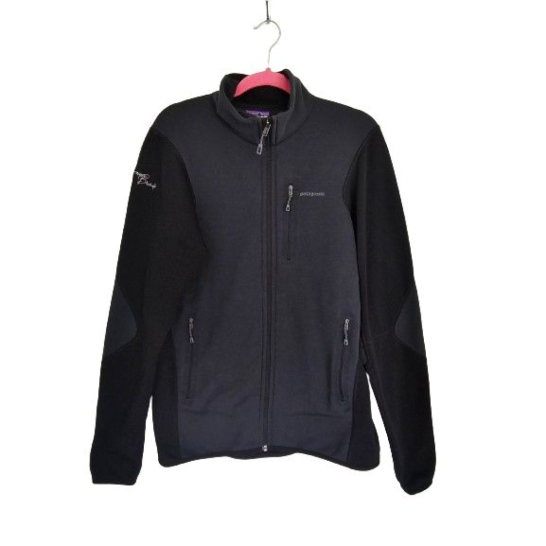 Patagonia Embroidered Sweater Fleece Jacket ZipUp Black polartec power dry Sz L