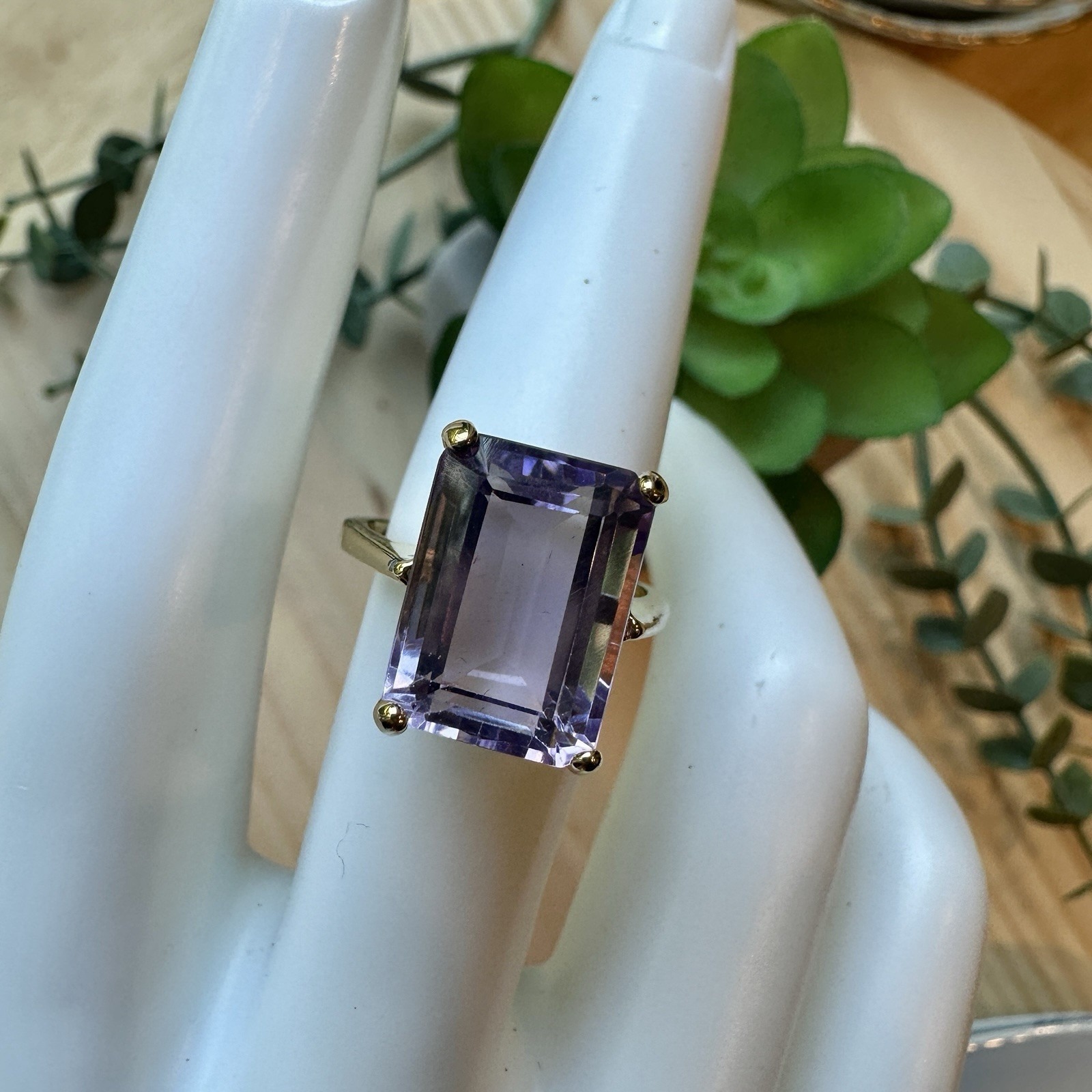 VTG Fashion Iolite Ring Size 6.75 Emerald Cut Gem 925 Sterling Gold Plated 4.9g