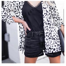 KANCAN BLACK RIPPED JEAN SHORTS LARGE NEW!