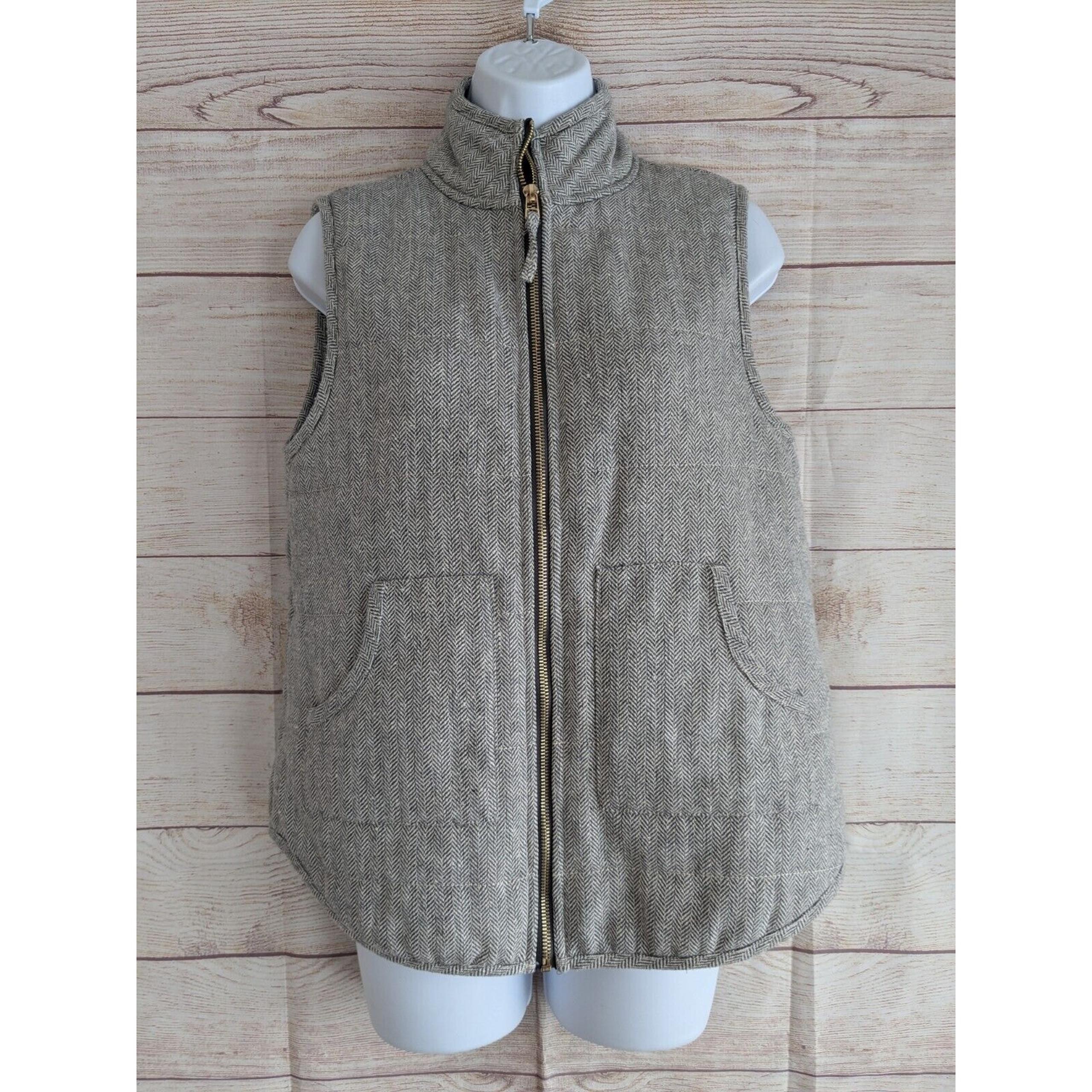 Mud Pie Brodie Quilted VEST Grey Herringbone Womens Large Zip-Up Pockets